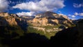 Ordesa Valley in sunset light with beautiful clouds, Ordesa y Monte Perdido National Park, Pyrenees, Spain