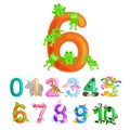 Ordinal numbers six for teaching children counting 6 frogs with the ability to calculate amount animals abc alphabet Royalty Free Stock Photo