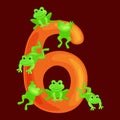Ordinal numbers six for teaching children counting 6 frogs with the ability to calculate amount animals abc alphabet Royalty Free Stock Photo