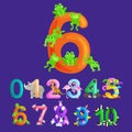 Ordinal numbers six for teaching children counting 6 frogs with the ability to calculate amount animals abc alphabet Royalty Free Stock Photo