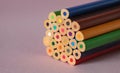 Ordinary colored wooden pencil different colors for drawing and creativity, close up of pencils after sharpening and using. School Royalty Free Stock Photo