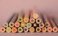 Ordinary colored wooden pencil different colors for drawing and creativity, close up of pencils after sharpening and using. School Royalty Free Stock Photo