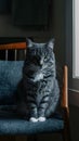 Ordinary gray tabby finds solace in quiet chair moment