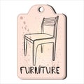 Ordinary old home chair. Tag with furniture. vector illustration..