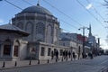 Ordinary people walk on the street in old central district of Istanbul city near Yahya Kemal Muzesi