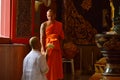 Ordination ceremony pay respect to Buddha became Buddhist monk by invite of preceptor Royalty Free Stock Photo