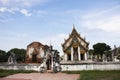 Ordination hall or antique old ubosot for thai travelers people travel visit respect praying blessing buddha wish myth at Wat Yai