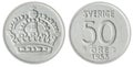 50 ore 1955 coin isolated on white background, Sweden Royalty Free Stock Photo
