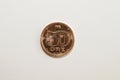 50 Ore ÃËre half danish krone in coins on table in Copenhagen Royalty Free Stock Photo