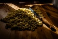 Orecchiette, Italian wheat semolina pasta, on a table and a knife Royalty Free Stock Photo