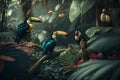 ored birdsTropical Paradise: Exotic Birds in Hyper-Detailed Jungle - Unreal Engine 5\'s Ultra-Wide Angle & Depth of Field