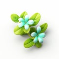 Minimalist 3d Oregano With Cyan Flower Icon Rendering