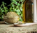 Oregano spices and olive oil Royalty Free Stock Photo