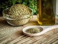 Oregano spices and olive oil