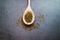 Oregano on wooden spoon. Seasoning product. Close up view Royalty Free Stock Photo
