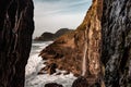 Oregon Coast Sea Lion Caves Sea Cliffs and Heceta Head Lighthouse Royalty Free Stock Photo