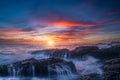 Oregon coast sunset and ocean waterfalls