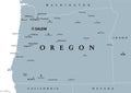 Oregon, OR, gray political map, US state, The Beaver State