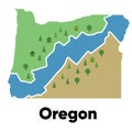 Oregon map shape United states America green forest hand drawn cartoon style with trees travel terrain