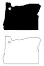 Oregon OR state Map USA with Capital City Star at Salem. Black silhouette and outline isolated on a white background. EPS Vector Royalty Free Stock Photo