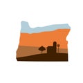 Oregon State Shape with Farm at Sunset w Windmill, Barn, and a T