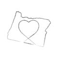 Oregon US state hand drawn pencil sketch outline map with the handwritten heart shape. Vector illustration