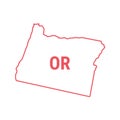 Oregon US state map red outline border. Vector illustration. Two-letter state abbreviation