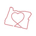 Oregon US state red outline map with the handwritten heart shape. Vector illustration