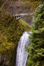 OREGON, USA - APRIL 17, 2017: The bridge over Multnomah Falls with tourists in the Columbia River Gorge, Oregon Royalty Free Stock Photo