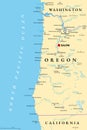 Oregon Coast, coastal region of U.S. state of Oregon, political map Royalty Free Stock Photo