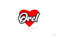 orel city design typography with red heart icon logo