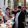 Orel, Russia - April 30, 2016: Paschal blessing of Easter basket