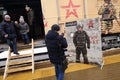 Orel, Russia, February 25, 2019: Syrian Break - trophy exhibition train of Russian Defence Ministry. People coming out of