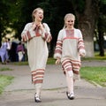 Orel, Russia - June 24, 2016: Turgenev Fest. Two smiling girls i Royalty Free Stock Photo