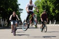 Orel, Russia - May 29, 2016: Russian Bikeday in Orel. Boy jumping on bicycle