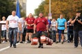 Orel, Russia, September 5, 2015: Strong male powerlifter carries