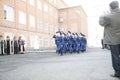 Orenburg. Cadets march. 2010. On a background - Bashkirs in national clothes Royalty Free Stock Photo