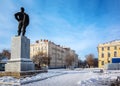 Monument to Valery Chkalov on the embankment, winter city landscape