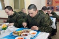 Orenburg, Russia, dining room in a military unit 05.16.2008.