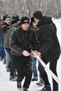Orenburg, Russia - January 26, 2017 year: Students compete in the tug-of-war