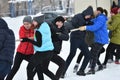 Orenburg, Russia - January 26, 2017 year: Students compete in the tug-of-war