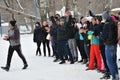 Orenburg, Russia - January 26, 2017 year: Students compete in the tug-of-war