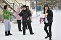 Orenburg, Russia - January 26, 2017 year: Students compete in the tug-of-war