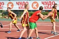 Orenburg, Russia - July 30, 2017 year: Girls and boys play Street Basketball