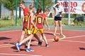 Orenburg, Russia - July 30, 2017 year: Girls and boys play Street Basketball