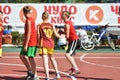 Orenburg, Russia - July 30, 2017 year: Girls and boys play Street Basketball