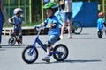 Orenburg, Russia - July 29, 2017 year: little kids learn to ride on Begovel