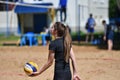 Orenburg, Russia, 9-10 June 2017 year: Girl playing beach volleyball