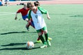 Orenburg, Russia - 31 May 2015: Boys and girls play soccer Royalty Free Stock Photo