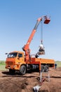 Unloading the wind turbine generator unit at the site of the upcoming installation